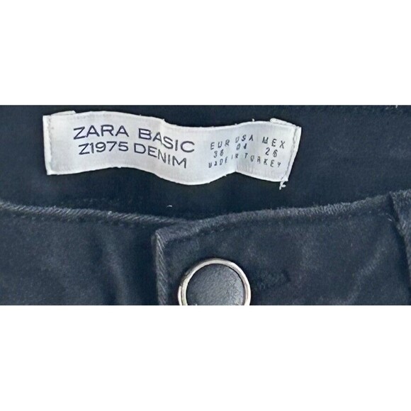 ZARA BASIC Women's Biker Moto Skinny Stretch Jeans Zip Pockets Black Denim Sz 4 - Picture 3 of 6